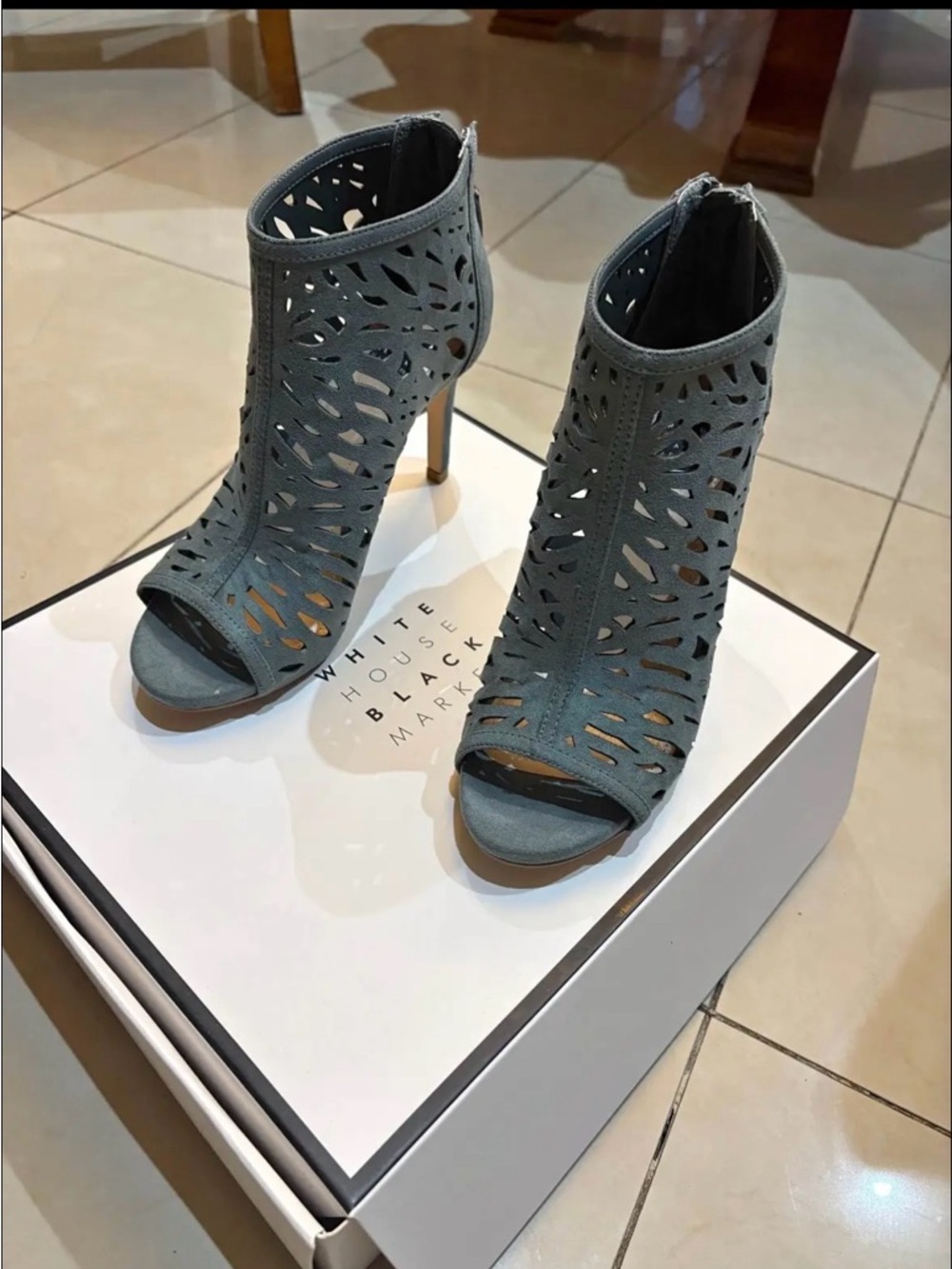 White House Black Market Teal Laser-Cut Peep-Toe Booties